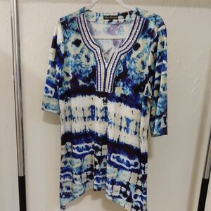 Mechant Tie-Dye Blue and White Tunic Asymmetrical Size L